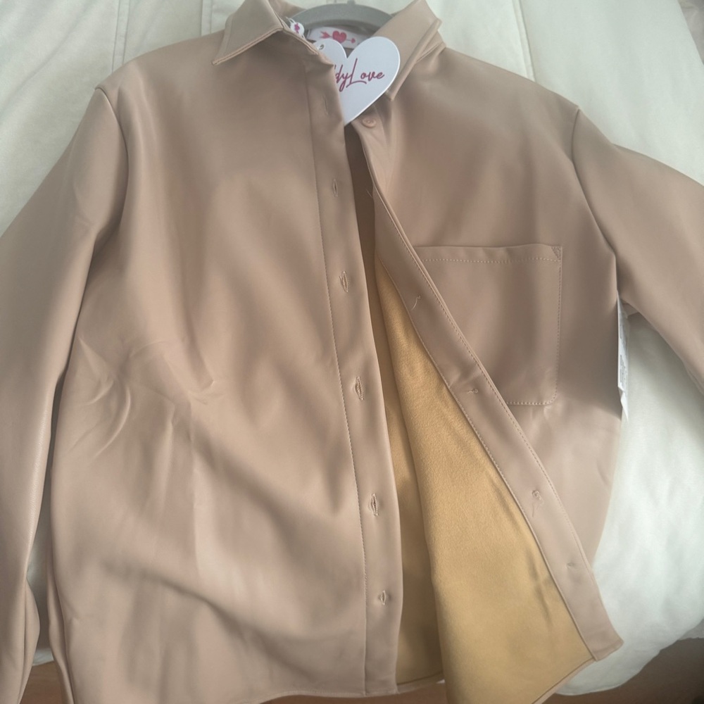 Tan Faux Leather Button-Up jacket